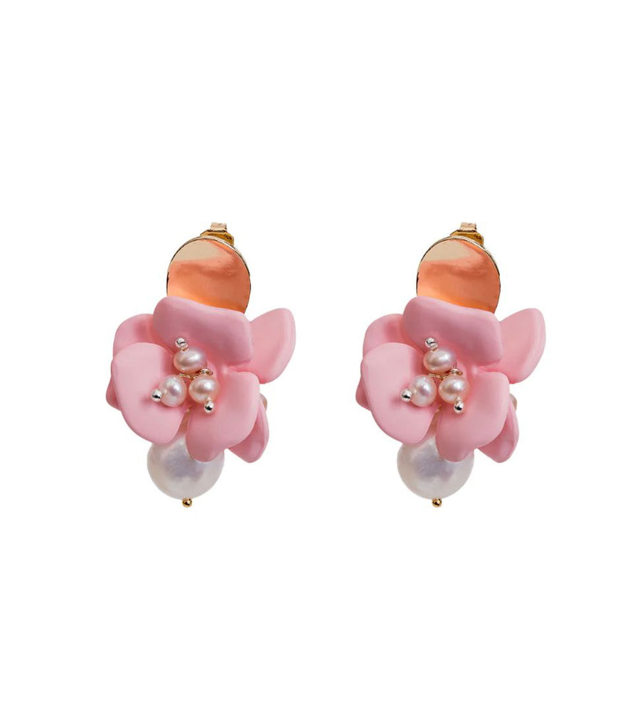 MELISSA CURRY PINK BLOOM EARRINGS WITH PEARL DROP