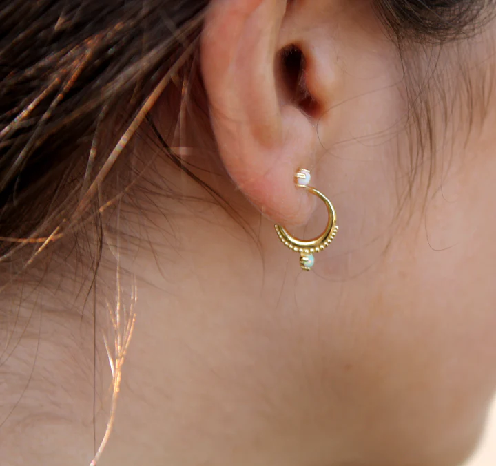 MARY K GOLD MINI HOOPS WITH OPAL
