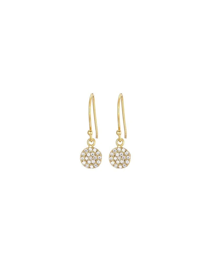 MARY K GOLD PAVE DISC DROP EARRINGS