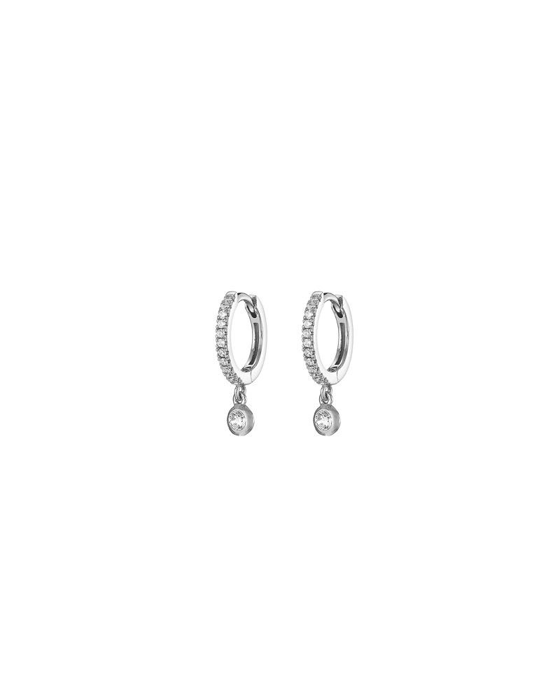 MARY K SILVER PAVE HUGGIE EARRINGS WITH CRYSTAL DROP
