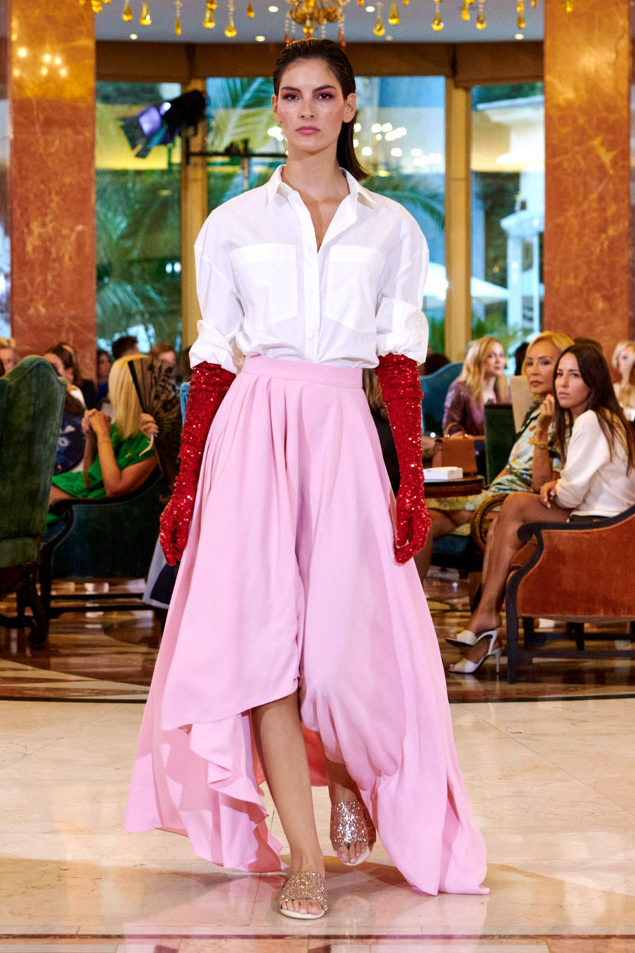 THE 2ND SKIN PINK CREPE SKIRT