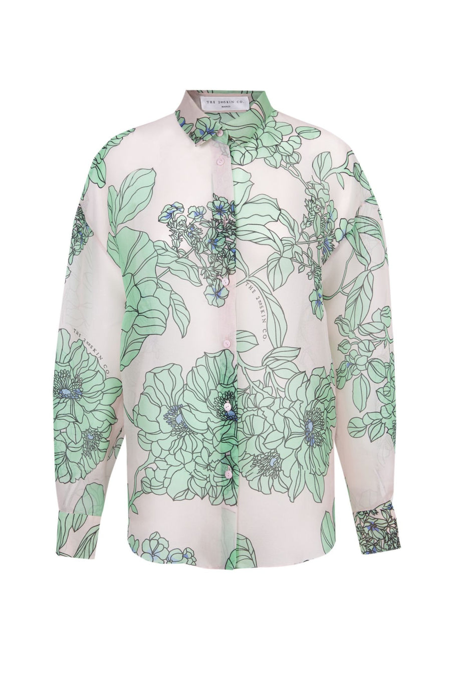 THE 2ND SKIN FLORAL ORGANZA SHIRT. Available in two colours - Mint and Red.